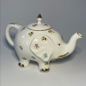 GRACE’S TEAWARE Floral Elephant Fine Porcelain Gold Trim Collectible Teapot